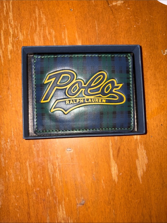 Polo Ralph Lauren Other - Polo by Ralph Lauren Navy and Green Plaid Leather Wallet with Gold Logo
